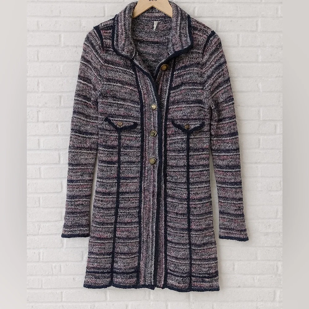 Free People Purple Tweed Cardigan Sweater Size Small